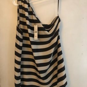 Cream/black silk one shoulder Top